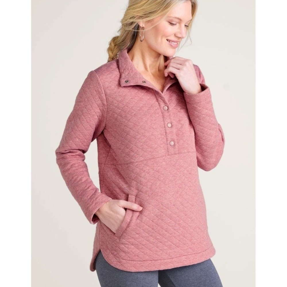Soft Surroundings Pink Quilted Mock Neck Snap Pullover Sweatshirt 2X